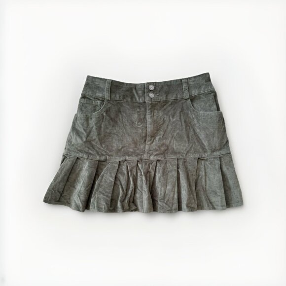 Hollister Corduroy Pleated Mini Skirt Womens S Army Green High Waist w Pockets - Picture 1 of 9